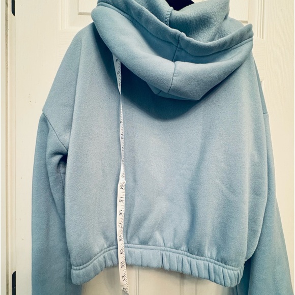 Stella🩶Viva Blue Cropped Hoodie Sweatshirt Zip Up CF Elastic Detail Sz: L - Picture 6 of 6